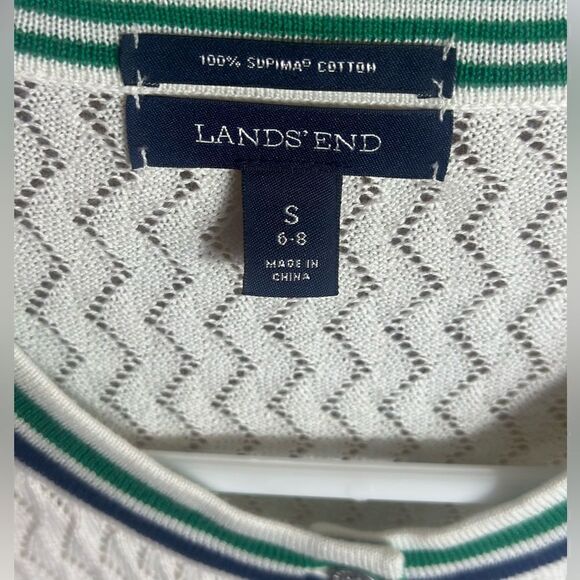Lands' End White Cardigan Open Knit Long Sleeve Nautical Preppy Size S 6-8 📦 - Picture 5 of 8